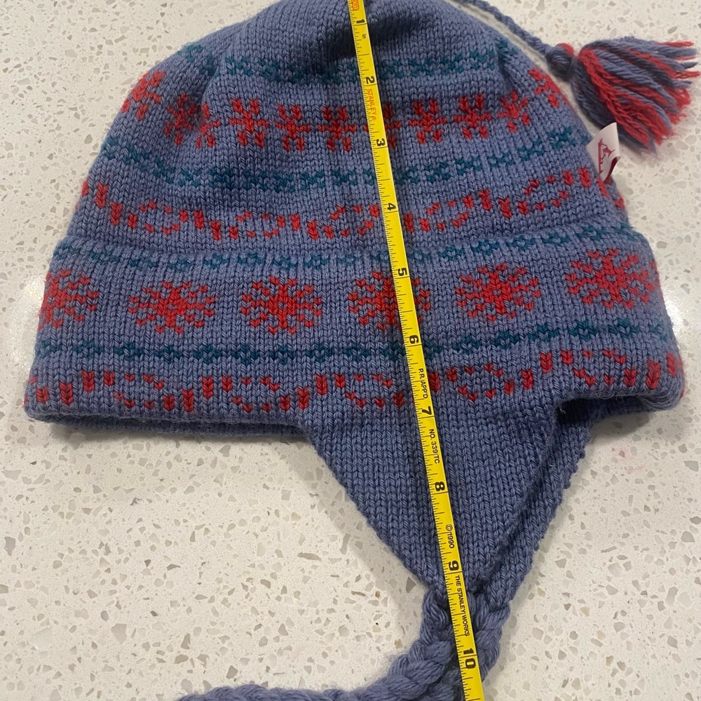 Vintage 100% pure virgin wool ear flap hat Unisex Blue Red - Picture 8 of 8